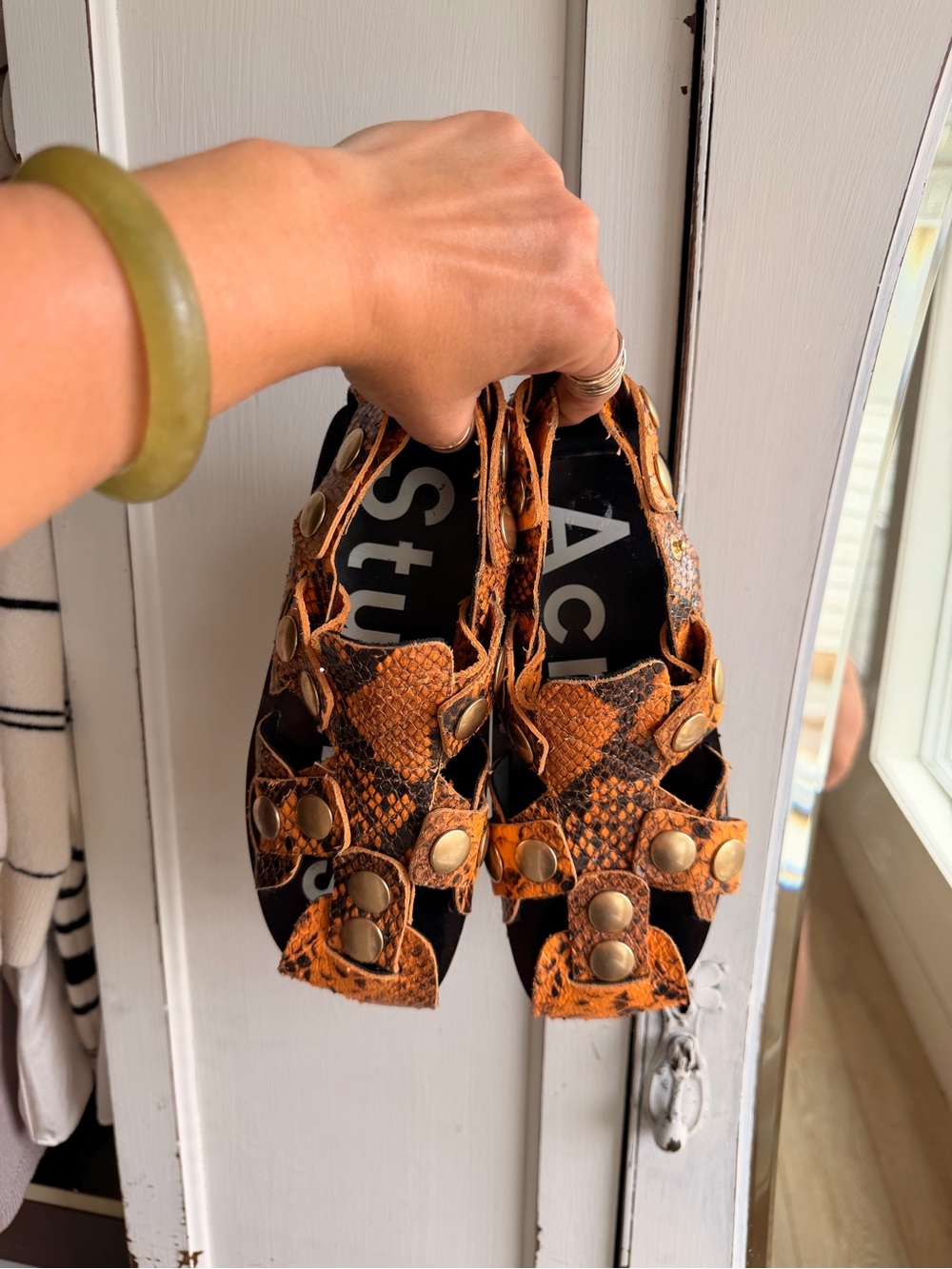 Acne Studio Studded Orange Snake-Print Sandals